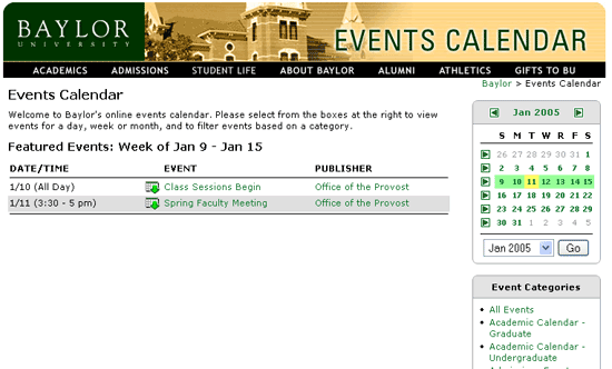 events calendar. Event Calendar